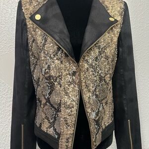 Lena Gabrielle  Black and Gold Leather Jacket snakeskin